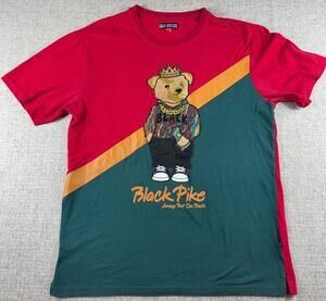 Black Pike Mens 2XL Embroidered Bear Colorblock Hip Hop Streetwear T-Shirt